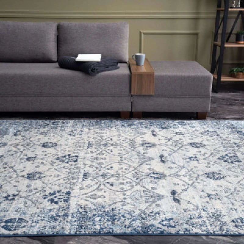 Image of The Rugs Montana Navy Cream Oriental Area Rug And Runner Soft Durable Pet Friendly Easy To Clean Living Room Bedroom 4030