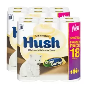 image of 36 Rolls of Hush Shea Butter Toilet Paper - 3ply