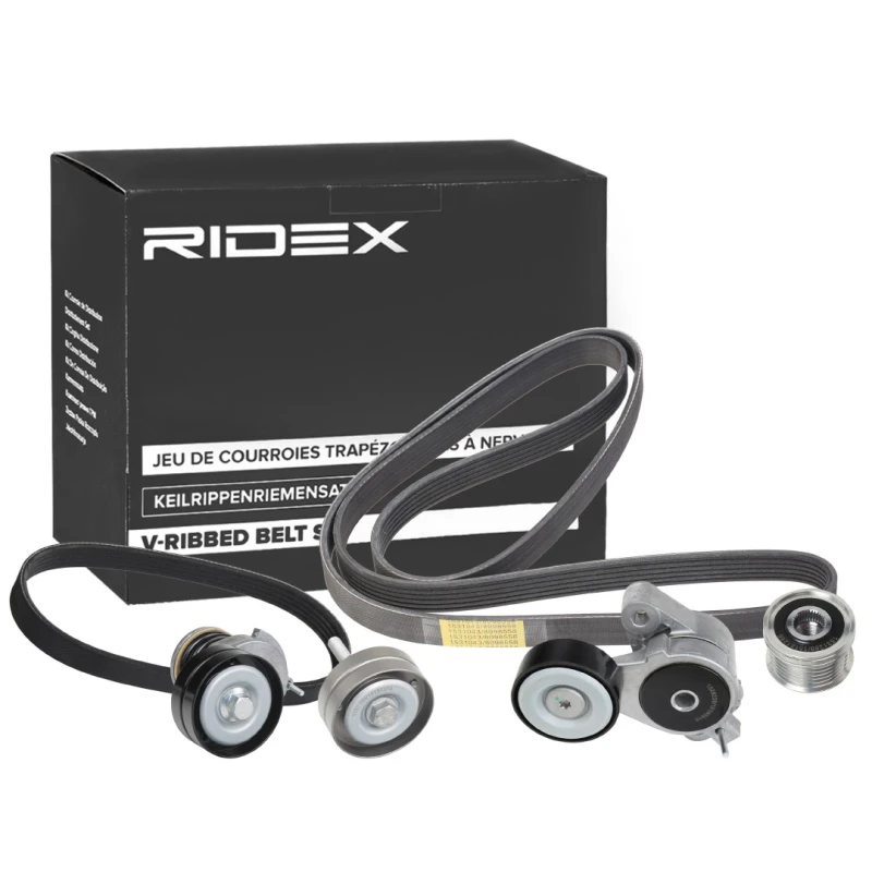 Image of RIDEX 542R0321 V-ribbed belt set Pulleys: with freewheel belt pulley V-Ribbed Belt Set (542)