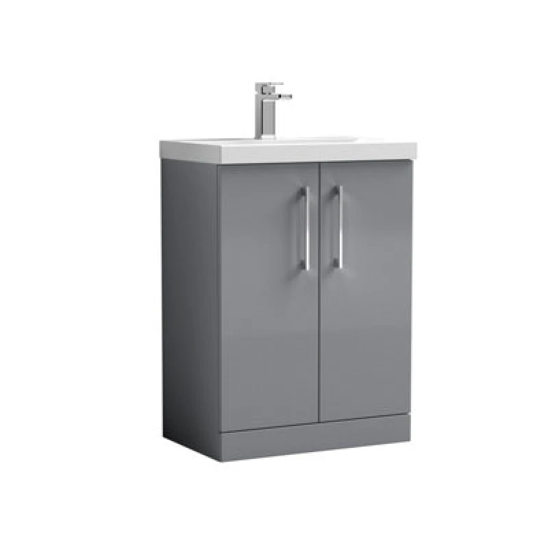 Image of NUIE Nuie - Arno Satin Grey 600mm 2 Door Vanity Unit and Mid Edge Ceramic Basin - ARN2203A ARN2203A