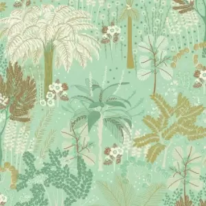Image of Grandeco Louan Floral Foliage Sage Wallpaper