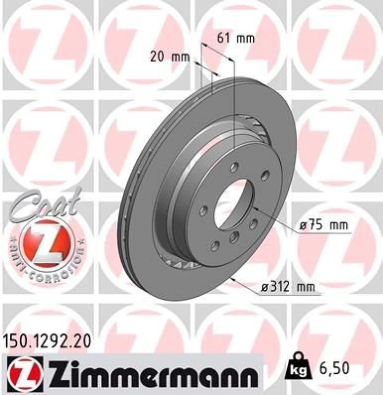 Image of ZIMMERMANN Brake disc ZIMMERMANN 150.1292.20