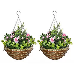 Image of Outsunny Artificial Tree 844-360 Pink, Green 250 mm x 250 mm x 340 mm