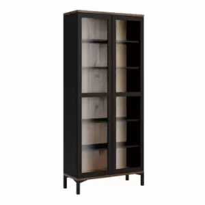 image of Roomers Display Cabinet Glazed 2 Doors In Black And Walnut