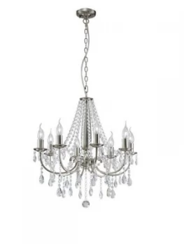 image of Ceiling Pendant Chandelier 8 Light Satin Nickel, Crystal