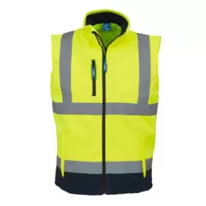 Image of Yoko Mens Hi Vis Softshell Bodywarmer / Workwear (Pack of 2) (XL) (Hi-Vis Yellow/Navy)