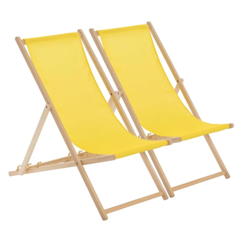 Image of Harbour Housewares Folding Wooden Deck Chairs Yellow Pack of 2 Yellow