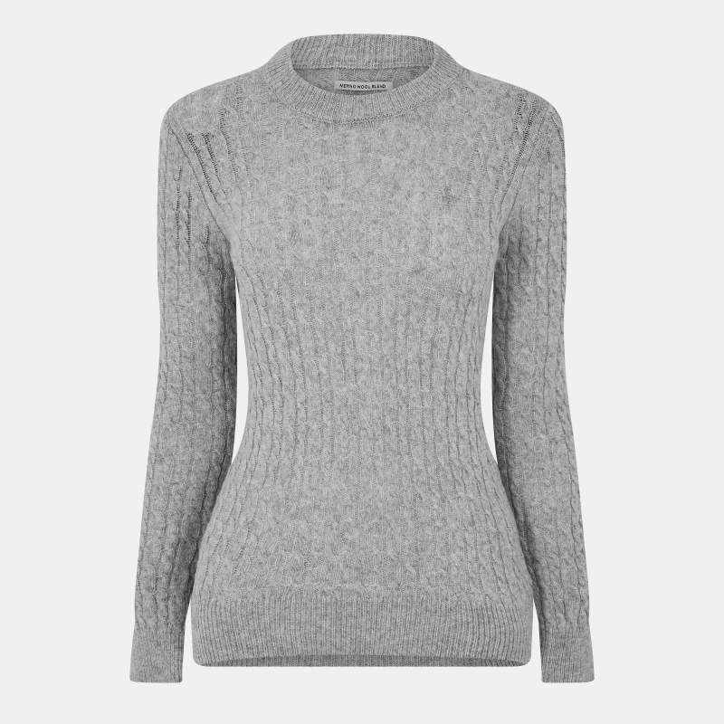 Image of Jack Wills Jack Tinsbury Merino Wool Blend Cable Knitted Jumper Women Grey Marl 09 female 6 (2XS)