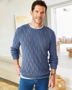 image of Cotton Traders Textured Knit Crew Neck Jumper in Blue