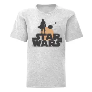 image of Star Wars: The Mandalorian Mens Mando And The Child Silhouette T-Shirt (3XL) (Heather Grey)