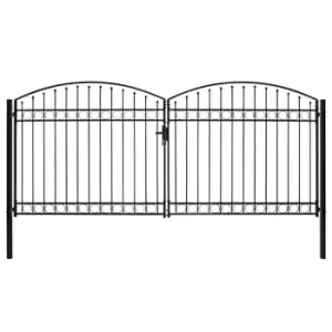 image of Vidaxl Fence Gate Double Door With Arched Top Steel 400X200 Cm Black