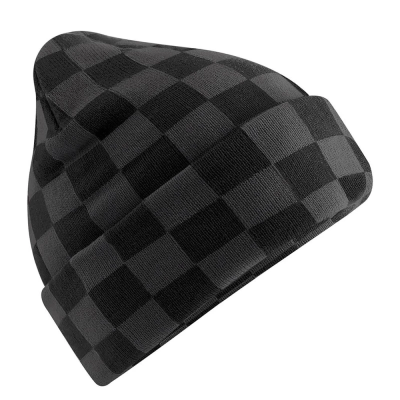 Image of Beechfield Mens Checkerboard Beanie in Black Male One Size