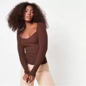 image of Missguided Tall Sweetheart Neck Rib Knit Top - Brown