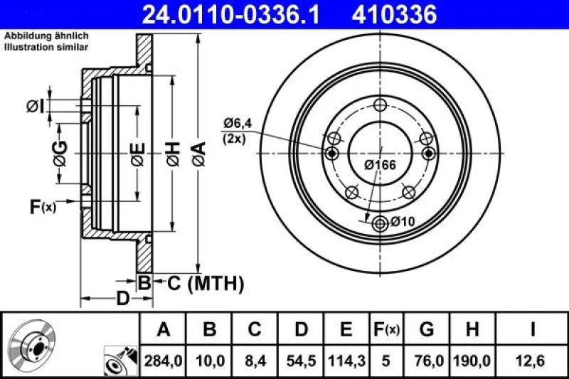 Image of ATE 24.0110-0336.1 Brake disc Solid, Coated Brake Disc (82)