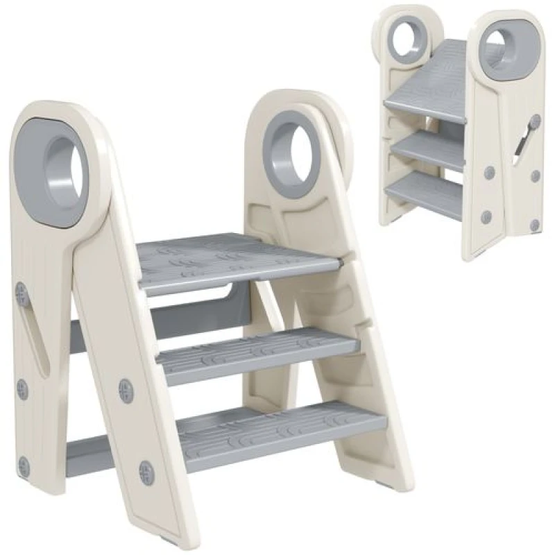 Image of AIYAPLAY Toddler Tower, Foldable & Adjustable, with Handle, Non-Slip, Grey 315-006V00GY