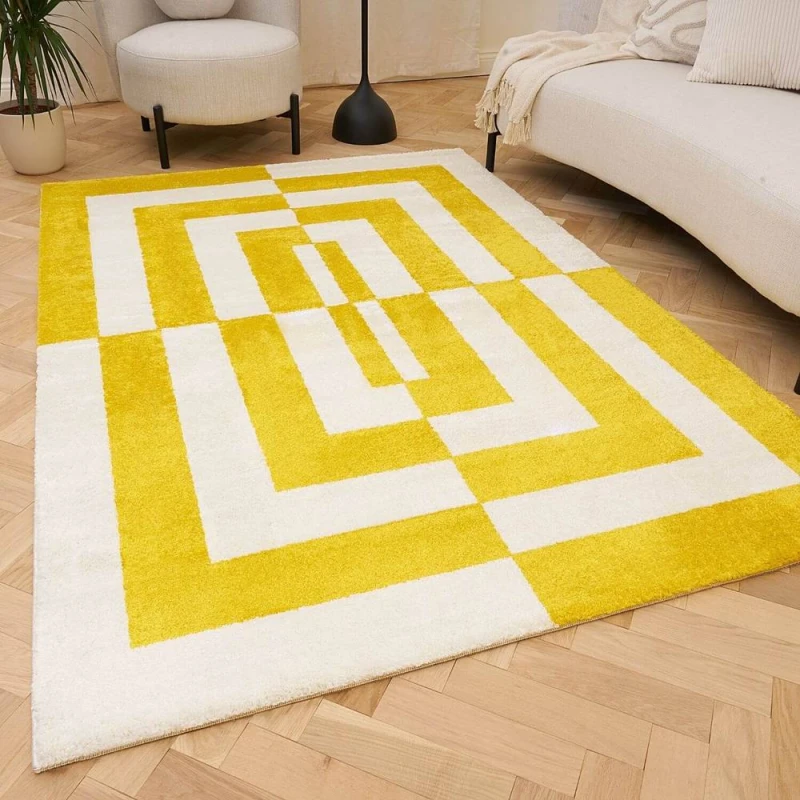 Image of THE RUGS Joli Geometric Soft & Dense Pile Living Room & Bedroom Rug in Yellow Size: 120cm x 170cm Yellow Unisex 120cm x 170 cm