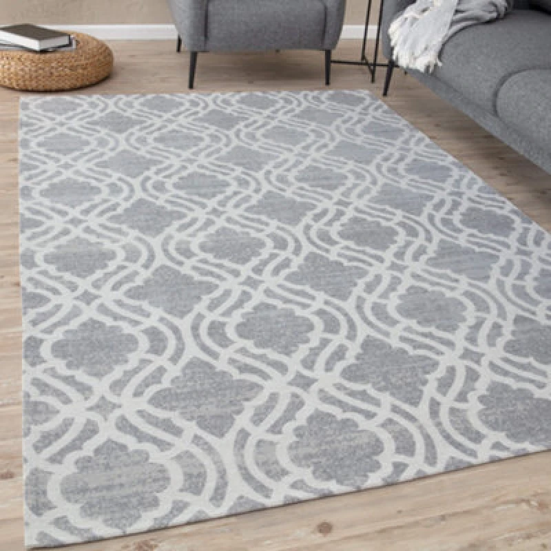 Image of THE RUGS Washable Rugs for Living Room Kitchen Bedroom Trellis Design Grey Machine Washable Area Rugs & Runners 6901 Size: 160cm x 230cm Grey Unis