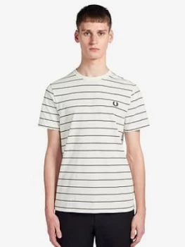 image of Fred Perry Fine Stripe T-Shirt - White, Size 2XL, Men