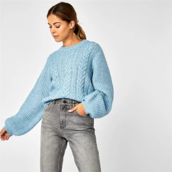 image of Jack Wills Delilah Crew Neck Cable Knitted Jumper - Blue