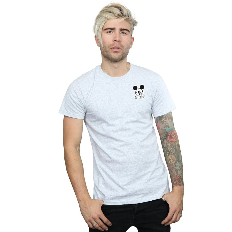 Image of Disney Men Mickey Mouse Dont Speak Breast Print T-Shirt in Grey Size: Small Grey S Male 5057981547920