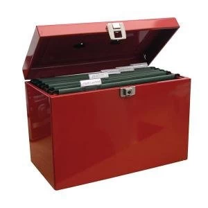 image of A4 File Box Steel with 5 Suspension Files and 2 Keys Red A4RDX