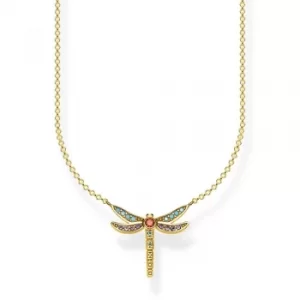 image of THOMAS SABO Gold Plated Multi-Stone Small Dragonfly Necklace...