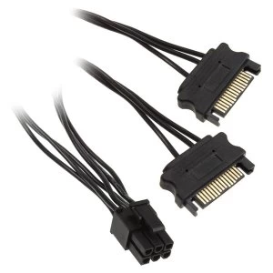 image of OcUK Value 2 x 15-Pin SATA to 1x 6-Pin PCI-E Adapter Cable - Black