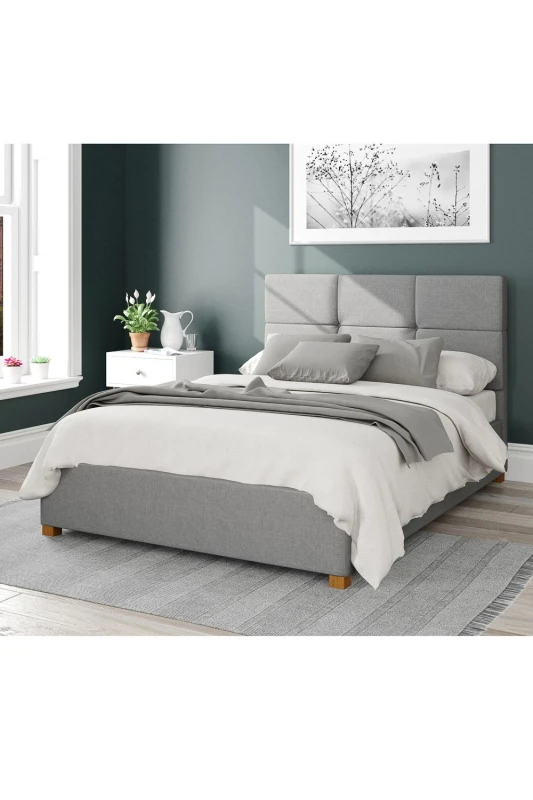 Image of Aspire Aspire Caine Upholstered Ottoman Storage Bed, Eire Linen Fabric in Grey Size: Double Grey Double Unisex 5057632187284