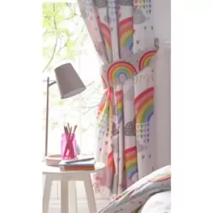 image of Clouds and Rainbows Fully Lined Pencil Pleat Curtains 66x72" Plus Tie-backs Childrens Bedroom