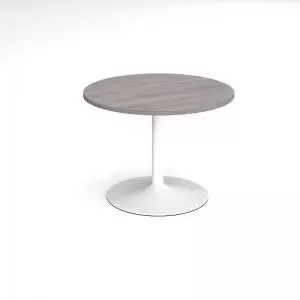 image of Trumpet base circular boardroom table 1000mm - white base and grey oak