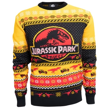 Image of Jurassic Park Christmas Knitted Jumper - Yellow - XS