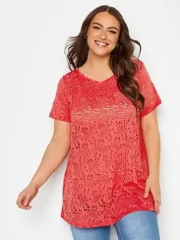 Image of Yours Broidery Swing V-Neck Tee - Red, Size 16, Women