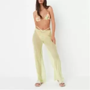 Missguided Ruched Sheer Mesh Beach Cover Up Flared Trousers - Green