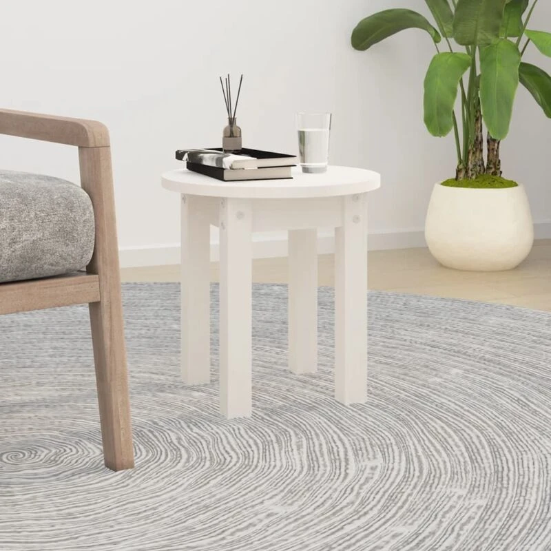 Image of Vidaxl Coffee Table White Ø 35X35cm Solid Wood Pine, White 822338