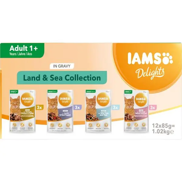 Iams Delights Adult Land and Sea Cat Food 12 x 85g