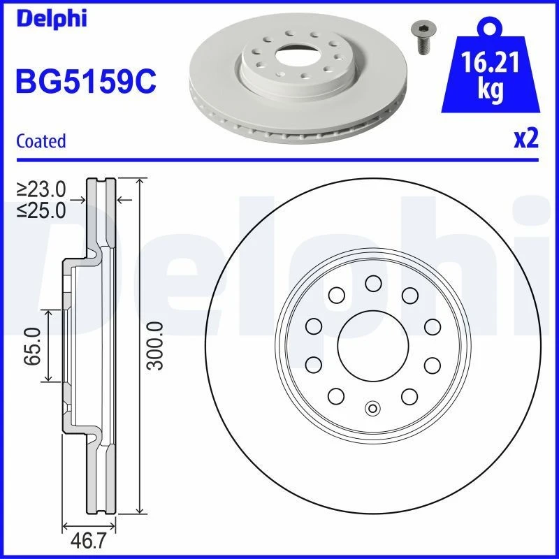 Image of DELPHI Brake disc DELPHI BG5159C