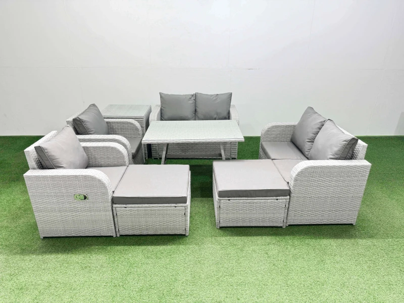 Image of Fimous 8 Seater PE Rattan Garden Furniture Set Outdoor Love Sofa Sets in Light Grey Light Grey Unisex