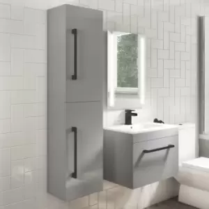 image of 350mm Grey Wall Hung Tall Bathroom Cabinet with Black Handles - Ashford