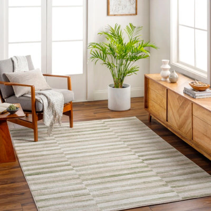 Image of Livabliss San Francisco-Modern Green Taupe Tan Graphic Living Dining Bedroom Rug 160 X 213cm Easy Care, Non Shedding