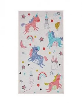 Image of Crushed Velvet Unicorn Rug, Multi, Size 100X150Cm