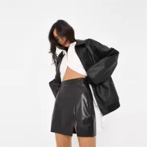 Image of Missguided Split Front Pu Mini Skirt - Black