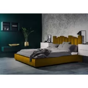 Image of Glexton Bed King Plush Velvet Mustard