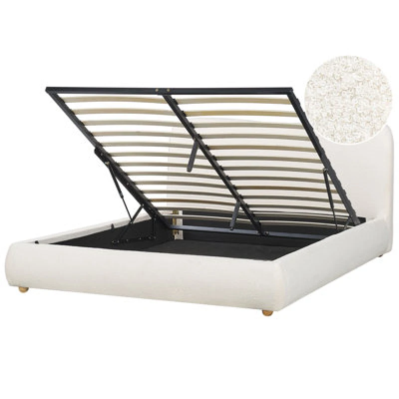 Image of Beliani Ottoman Bed Boucle Blagnac 160 X 200 Cm (Eu King Size) Off-White