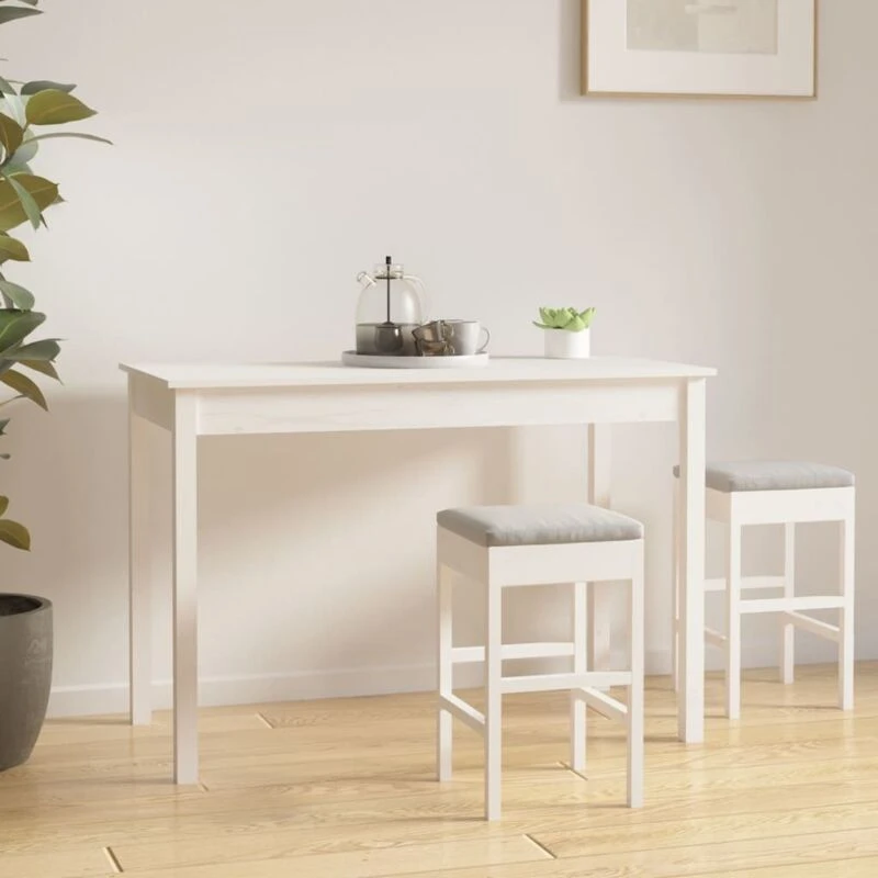 Image of Vidaxl Dining Table White 110X55X75cm Solid Wood Pine, White 814250