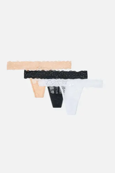 Image of Accessorize Lace Thongs Set of Three Multi
