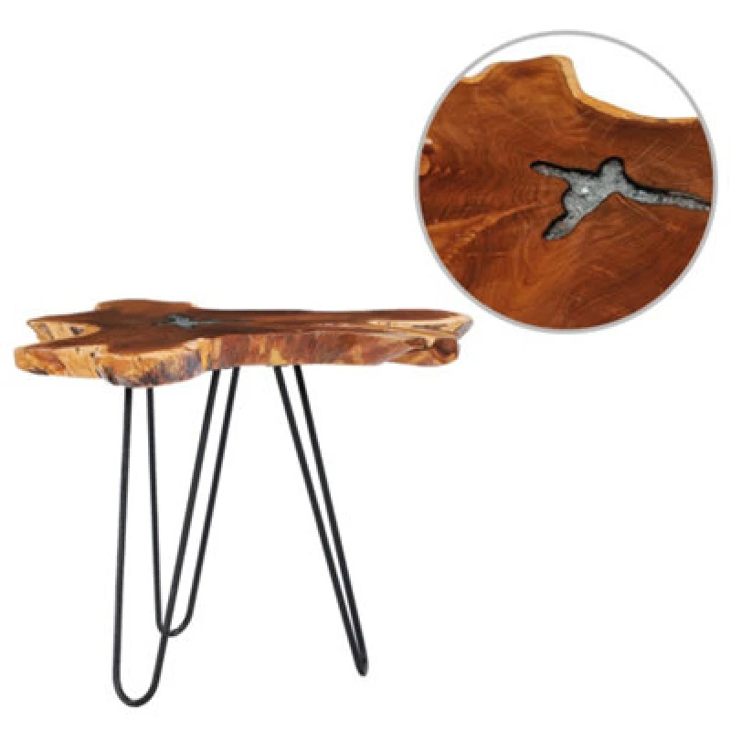 Image of vidaXL Solid Teak Wood Coffee Table Handmade Transparent Polyresin End Table