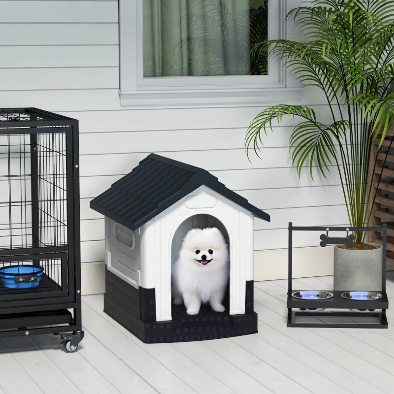 Image of PawHut Dog Kennel for Outside Plastic Dog House for xs Dogs, 64.5 x 57 x 66cm Grey - Pawhut 5056725513788