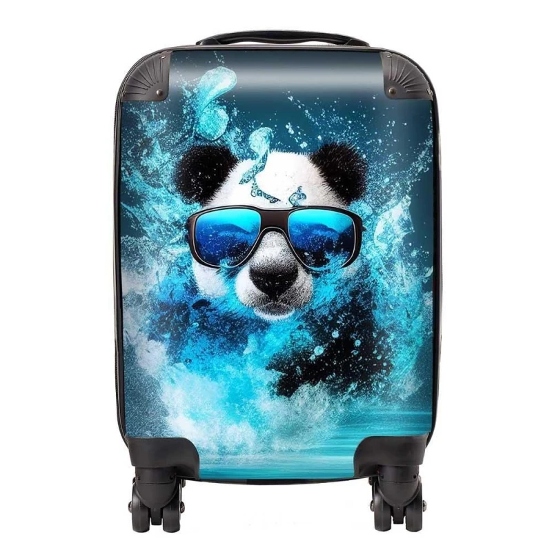 Image of Warren Reed - Designer Panda With Glasses Splashart Water Suitcase in Blue Size: Small Blue Unisex Small