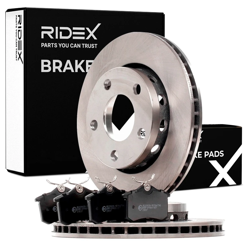Image of RIDEX 3405B0412 Brake disc and pads set Rear Axle, Brake Disc Type: Vented Brake Set,disc brakes (3405)