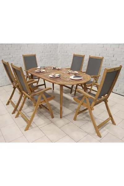 Image of Ellipse Table with 6 x Henley Textylene Recliner Armchairs
